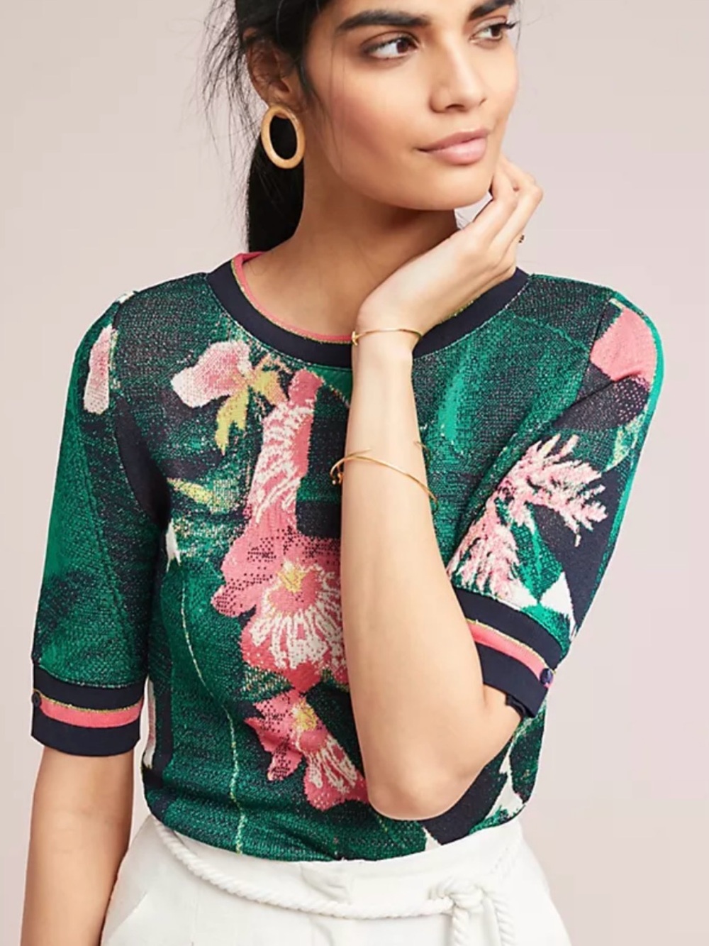 Aldo Martins Green and Pink Floral Crewneck Sweater